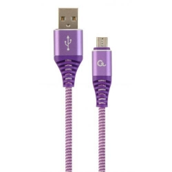 Cablu de date Gembird Premium cotton braided, USB 2.0 - MicroUSB, 2m, Purple-White