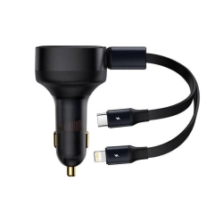 Incarcator auto Baseus Enjoyment CGTX000001, 1x USB-C, 1x Lightning, 3A, Black