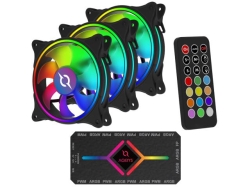 Kit 3 ventilatoare 120 mm ARGB cu telecomanda si controller AQIRYS Vela
