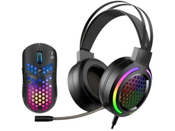 Kit Marvo MH01 - Mouse Optic, USB Wireless, Black +  Casti cu microfon, Black