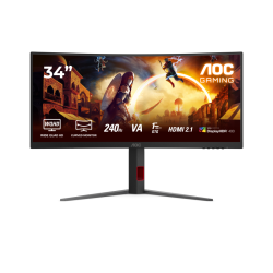 Monitor AOC CU34G4Z, 34 inchi curbat 1500R, VA, WLED, 3440x1440@240Hz, 1ms GtG, 0.3ms MPRT, 450cd m/2, 2500:1, 80M:1 DCR, Adaptive Light Sync, FlickerF Low, Sincronizare Light Blue Pivot, pivotant, 2xHDMI, DP, hub USB CU34G4Z