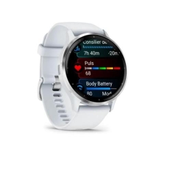 Smartwatch Garmin Venu 3, GPS, Wi-Fi, curea silicon, 45mm, Silver/Whitestone